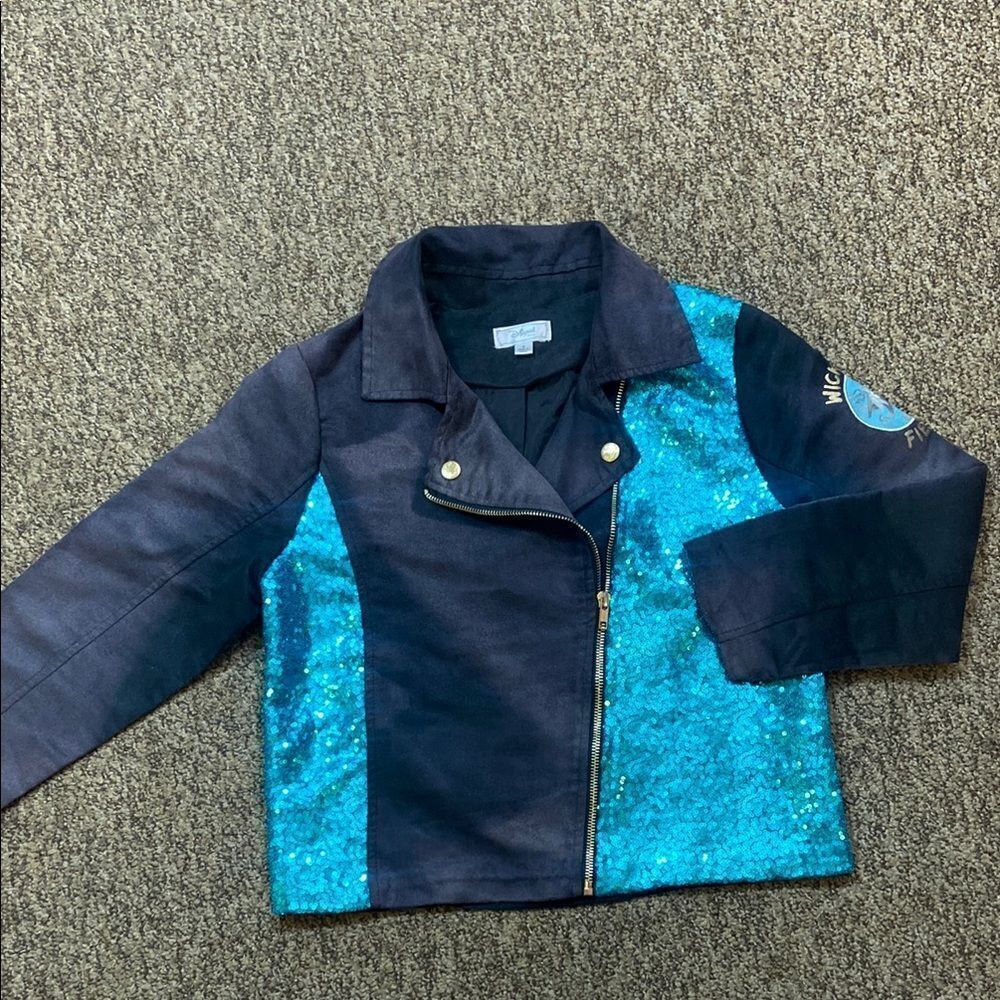 D-Signed Disney Descendants Kids Blue Sequin Moto Girl Jacket Size M